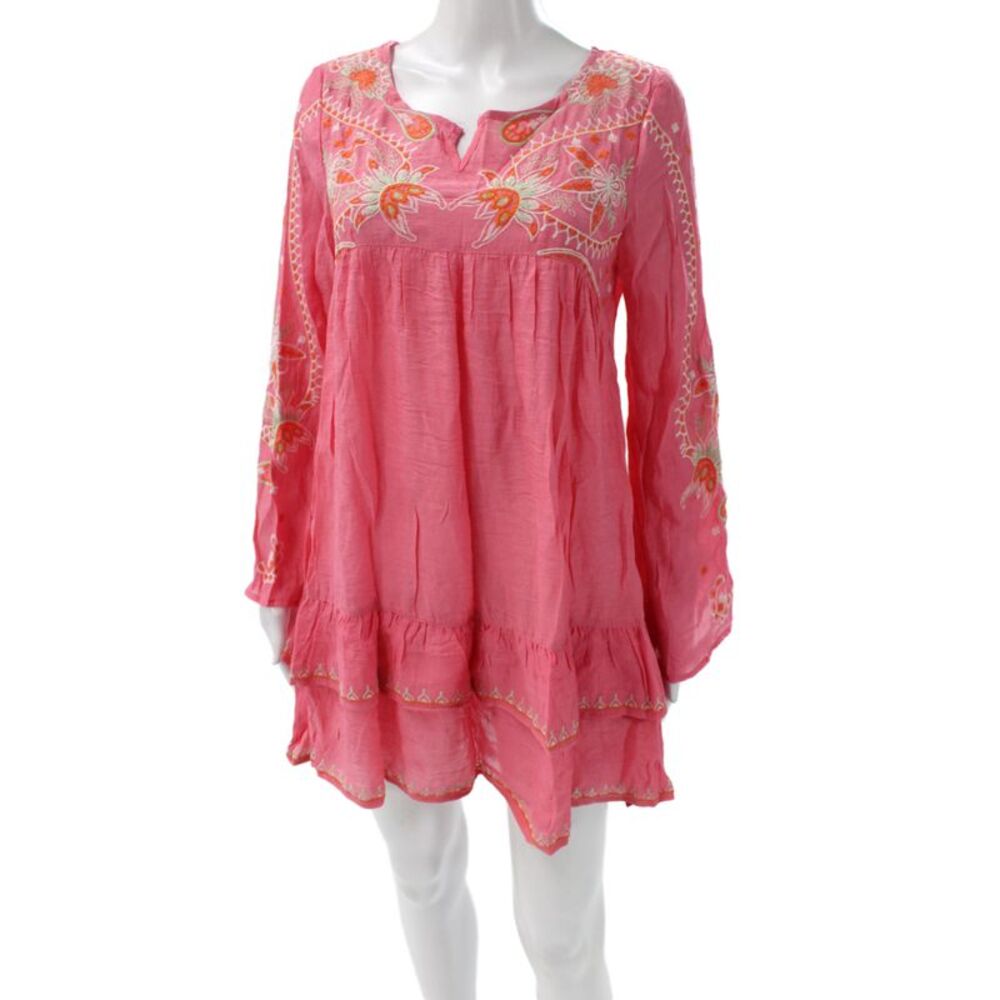 Mono Reno Women Pink Floral V-Neck Long Sleeve Shift Dress Size S